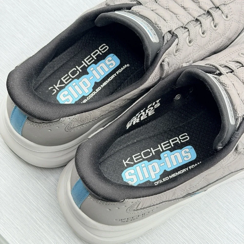 Skechers Slip Ins Men's 10.5 Shoes Grey Cozy Fit Quilted Hands Free 232619